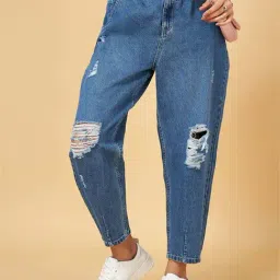 People by Pantaloons Blue Cotton Distressed Mid Rise Jeans-image-42