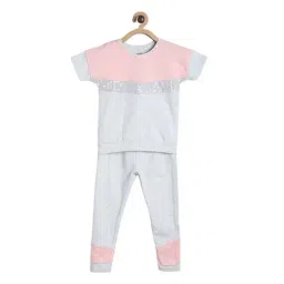 MINIKLUB Kids Pink & Grey Cotton Color Block Top Set-image-98