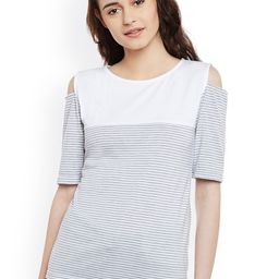 Miss Chase Women Grey Striped Cold Shoulder Top-picture-34