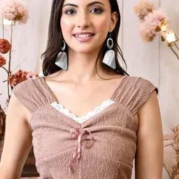 BAESD Women Self Design V-Neck Lace Inserts Regular Crop Top image 4