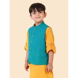 Fabindia Kids Teal Printed Nehru Jacket image 3