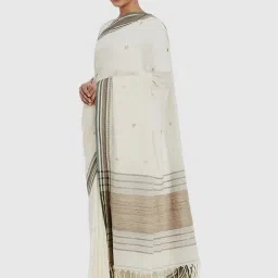 Fabindia Off-White Cotton Woven Saree image 3