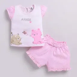 ANNIE Girls Pink Cotton Printed Top & Short sets-picture-11