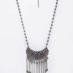 Panash Silver Toned Multi Color Oxidized Necklace image 3