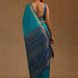 Soch Teal Woven Design Saree With Unstitched Blouse image 3