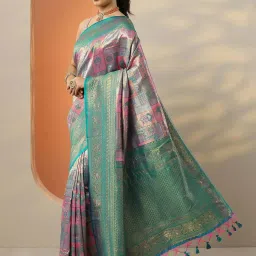 Libas Pink Woven Design Saree With Unstitched Blouse image 3