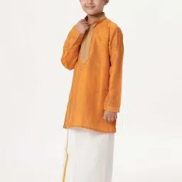 Ramraj Boys Orange & Cream Self Full Sleeves Kurta Sets image 3