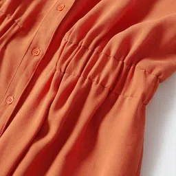 MANGO Orange Solid Basic Shirt Collar Jumpsuit image 2