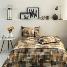 DDecor Evita Yellow & Grey Cotton 144 TC Bed Linen Set-image-1