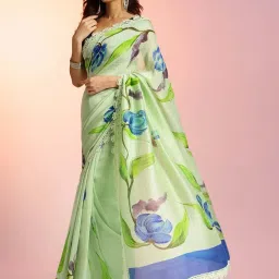 navyasa by liva Dark Green Printed Saree With Unstitched Blouse image 3