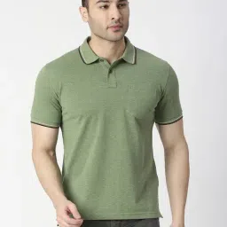 Dragon Hill Green Melange Slim Fit Polo T-Shirt-image-86