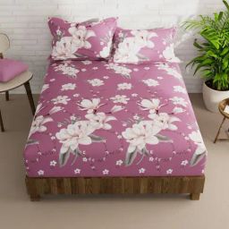 Bianca KOPA Extra Smooth Floral Dusty Pink 152 TC Microfiber Double Bedsheet with 2 Pillow Covers-picture-21