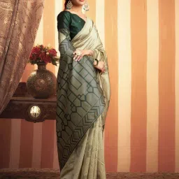 Satrani Khaki & Green Woven Saree With Unstitched Blouse image 3