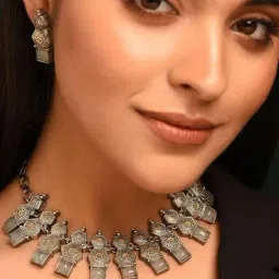 Jaypore Antique Gold Necklace & Earring Set-image-73