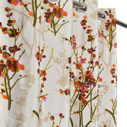 GEET CREATIONS Orange & White Set of 3 Floral Room Darkening Long Door Curtain image 5