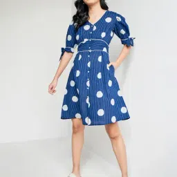 Global Desi Blue Cotton Striped Shirt Dress-picture-38