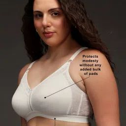 Clovia White Cotton Solid Non-Padded Full Cup Wire Free T-Shirt Bra image 3