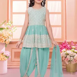 Lagorii Girls Ethnic Motifs Embroidered Regular Kurti with Dhoti Pants & Dupatta-picture-37