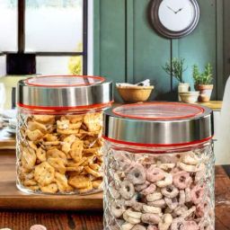 Goodhomes Transparent Glass Storage Jar with Color Lid - Set of 2-picture-1