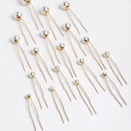 Panash Gold Toned & White Embellished Hair U-Pin image 3