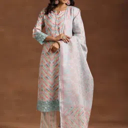 Libas Beige & Blue Embroidered Kurta Palazzo Set With Dupatta-image-20