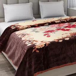 Monte Carlo Roman Plus Brown & Peach Printed Heavy Winter 263 GSM Double Bed Blanket-picture-10