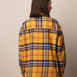 Only Yellow Cotton Checks Oversized Shirt image 3