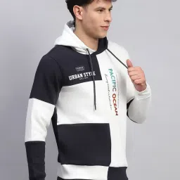 Monte Carlo White Regular Fit Colour Block Hooded Sweatshirt image 3