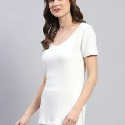 Monte Carlo White Cotton Blend Solid Half Sleeve Thermal Vest image 3