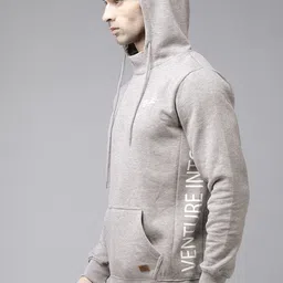 Roadster Men Grey Melange Hooded Sweatshirt image 3