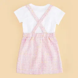Pantaloons Junior Girls Blush & White Cotton Solid Casual Dresses image 3