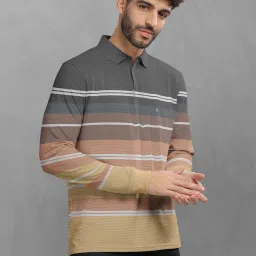 BULLMER Yellow Cotton Blend Regular fit Stripes T-Shirts image 3