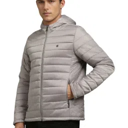 Louis Philippe Grey Regular Fit Quilted Hooded Jacket image 3