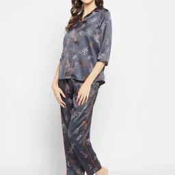 Clovia Grey Regular fit Floral Sleepwear Set image 3