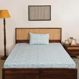Fabindia Shahzaib Blue Cotton Printed 180 TC Single Bedsheet with 1 Pillow Cover-picture-26