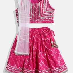 Readiprint Fashions Girls Magenta Embellished Tie & Dye Lehenga & Blouse With Dupatta-picture-4