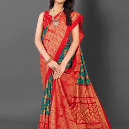 Saree Mall Blue Printed Sarees With Unstitched Blouse image 3