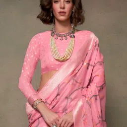 Saree Mall Pink Woven Sarees With Unstitched Blouse image 3