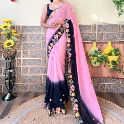 Saree Mall Pink Embroidered Sarees With Unstitched Blouse image 3