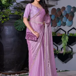 Saree Mall Purple Embellished Sarees With Unstitched Blouse image 3