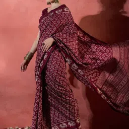 Saree Mall Maroon Printed Sarees With Unstitched Blouse image 3