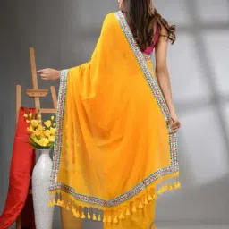 CHARUKRITI Yellow Cotton Embroidered Saree image 2