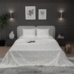 Stoa Paris Elegance White Polyester 300 TC Sateen Super King Size Bed Sheet With 2 Pillow Covers image 3