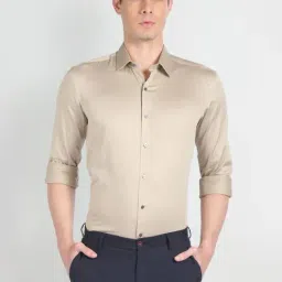 Arrow Newyork Beige Cotton Slim Fit Shirt-image-81