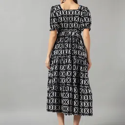 Raiyani Enterprise Printed Puff Sleeve Square Neck Fit & Flare Midi Dress image 3
