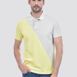 Numero Uno Light Grey & Lime Yellow Cotton Regular Fit Color Block Polo T-Shirt-picture-25