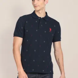 U.S. Polo Assn. Navy Slim Fit Printed Cotton Polo T-Shirt-image-13