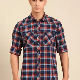 Cavallo By Linen Club Navy Slim Fit Checks Shirt-picture-28