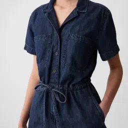 GAP Medium Blue Relaxed Fit Solid Playsuit image 5