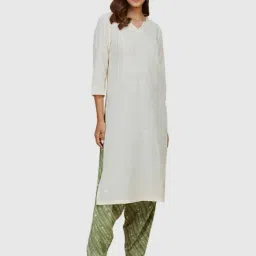 Fabindia White Cotton Embroidered Straight Kurta-picture-27